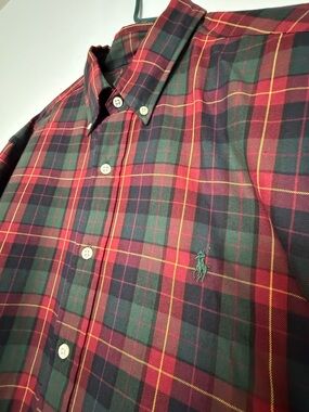 NWT Polo by Ralph Lauren Red, Green & Navy Plaid Button-Down Shirt